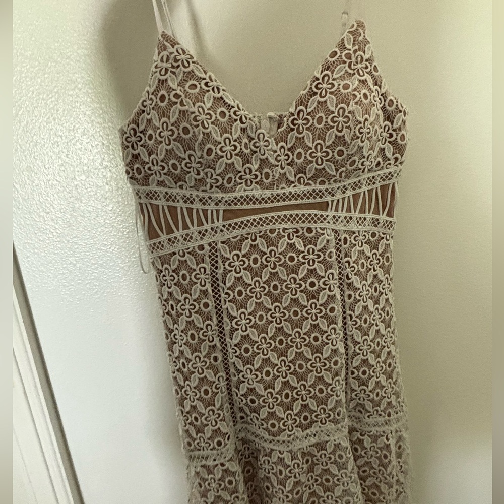 white and nude guess dress